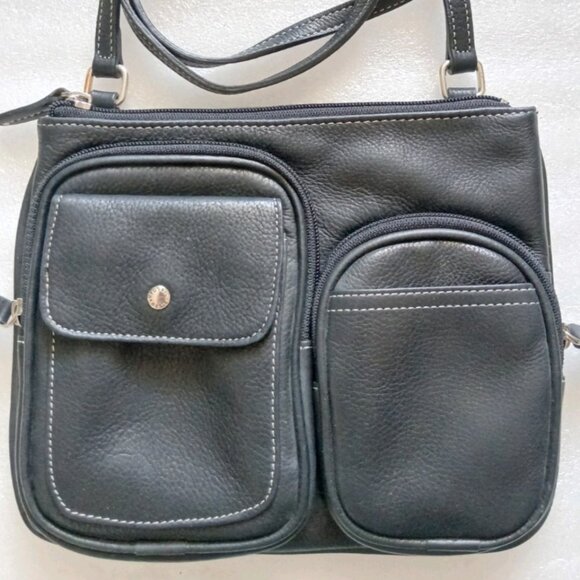 Fossil Black Leather Crossbody Organizer Bag Vintage Style VGUC - Picture 1 of 10